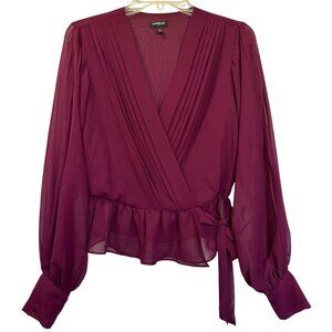 Express Womens Burgundy Flowy Wrap Blouse Small